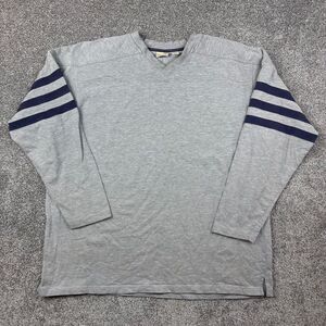 Vintage LL Bean Shirt Mens 2XL Gray Long Sleeve V Neck Heavyweight Outdoors Hike